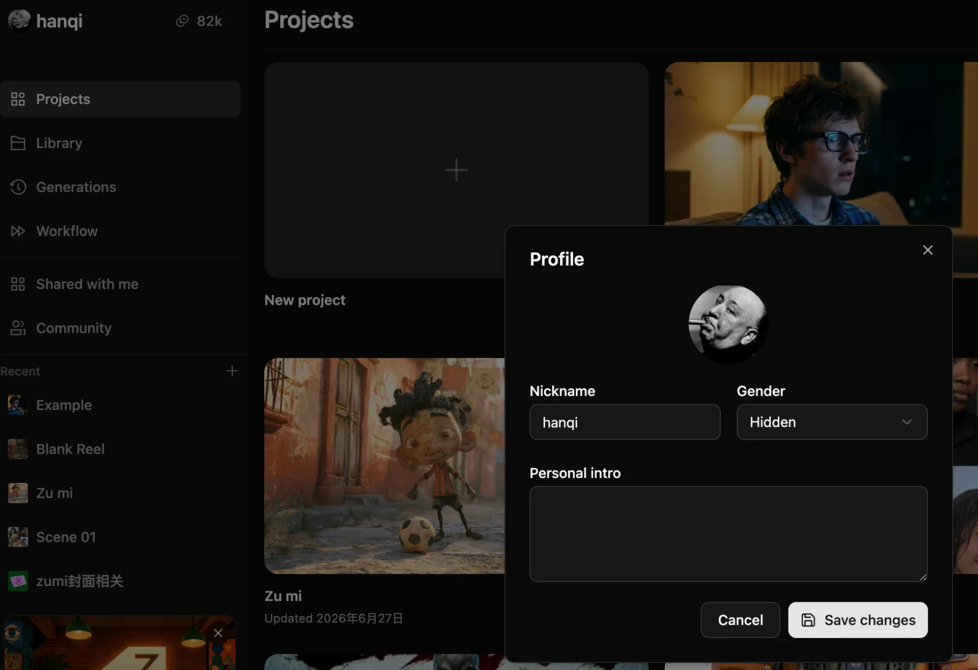 Account settings panel