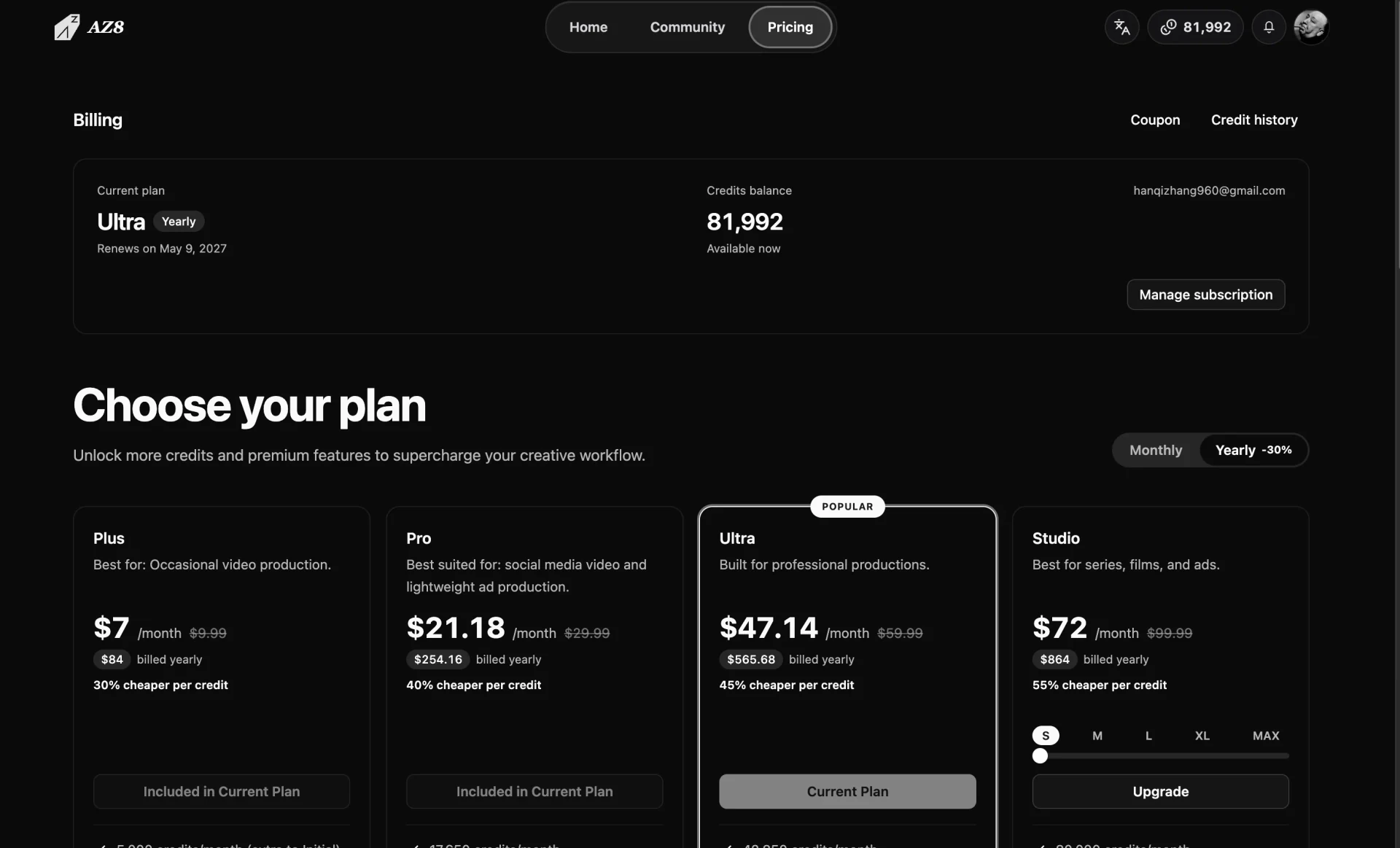 AZ8.art pricing page